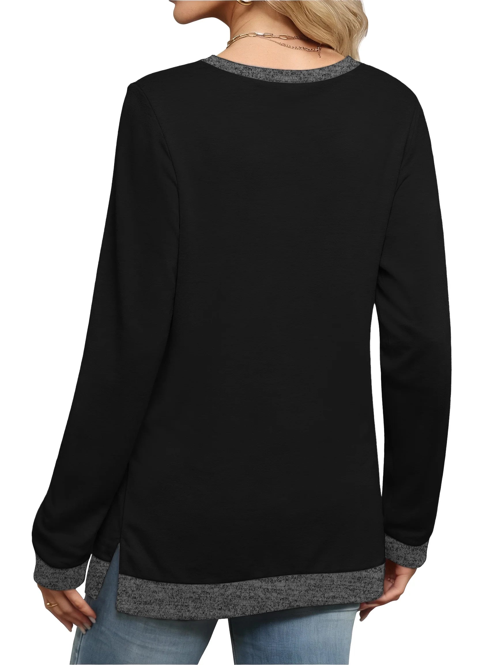 Sweatshirt for Women Long Sleeve Tunic Tops Color Block Crewneck Sweatshirts Side Split